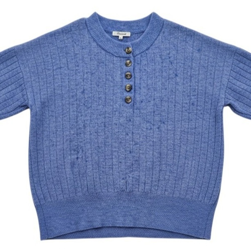 Madewell Womens Ribbed Henley Sweater Periwinkle Blue Marl Knit Size S